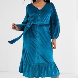 Nwt asos turquoise blue velvet dress